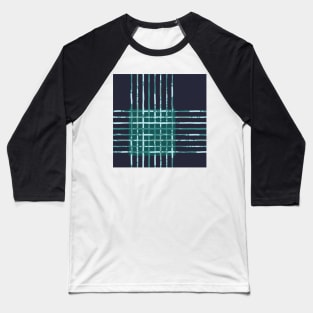 Teal and Inky Blue Organic Watercolour Plaid Baseball T-Shirt